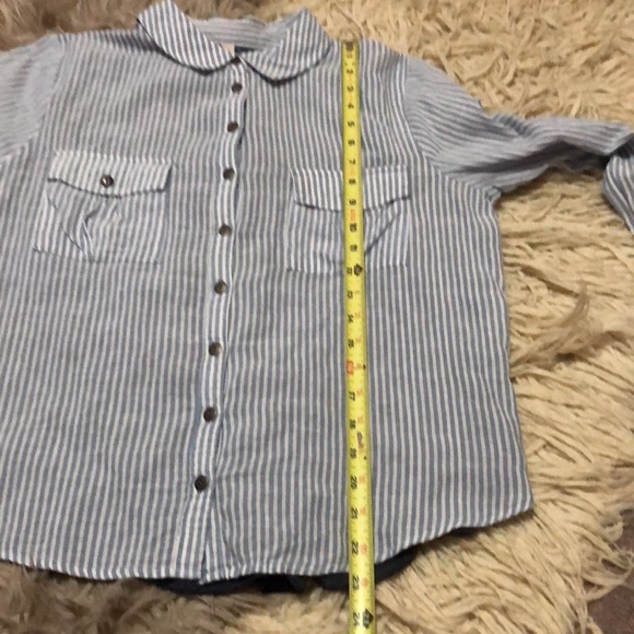 EUC Free People Button Front Blouse-Striped with Sheer Back-3/4 Roll up Sleeves - Picture 10 of 15